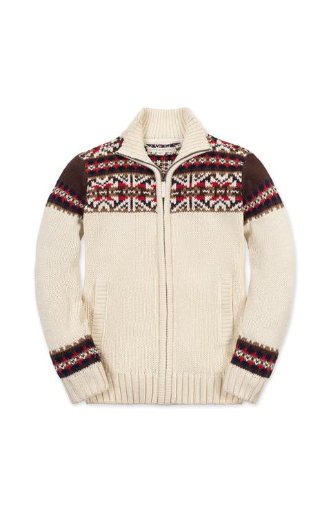 Kids' Organic Long Sleeve Full Zip Mock Neck Intarsia Sweater