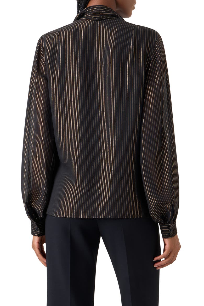 Metallic Stripe Silk Georgette Scarf Button-Up Shirt, Alternate, color, BLACK-GOLD