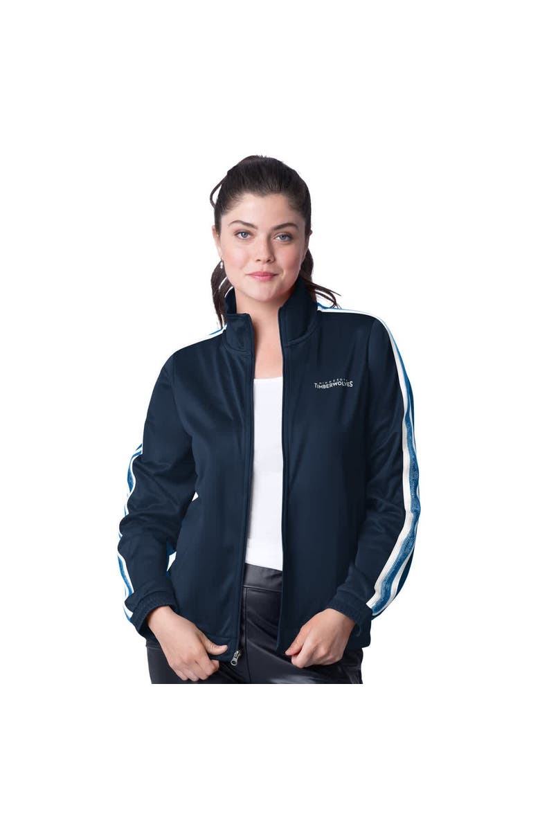 G-III 4HER BY CARL BANKS Women's G-III 4Her by Carl Banks Navy/Blue Minnesota Timberwolves Rebel Sequin Bling Full-Zip Track Jacket, Main, color, Navy