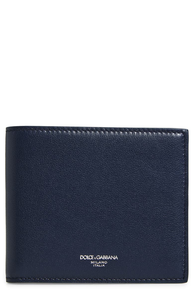 Dolce&Gabbana Leather Bifold Wallet, Main, color, Blue Scuro