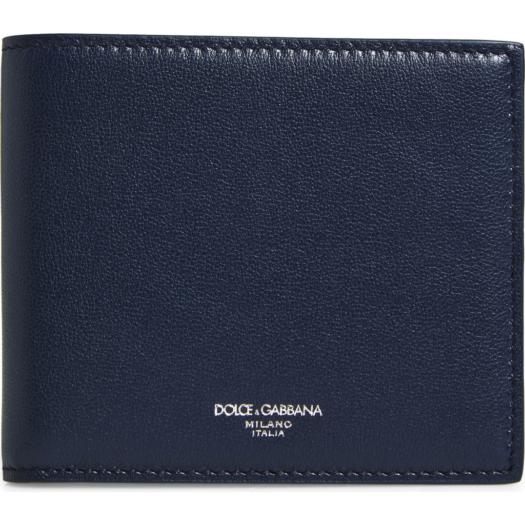 Dolce & Gabbana Logo Grained Leather Wallet In Blue