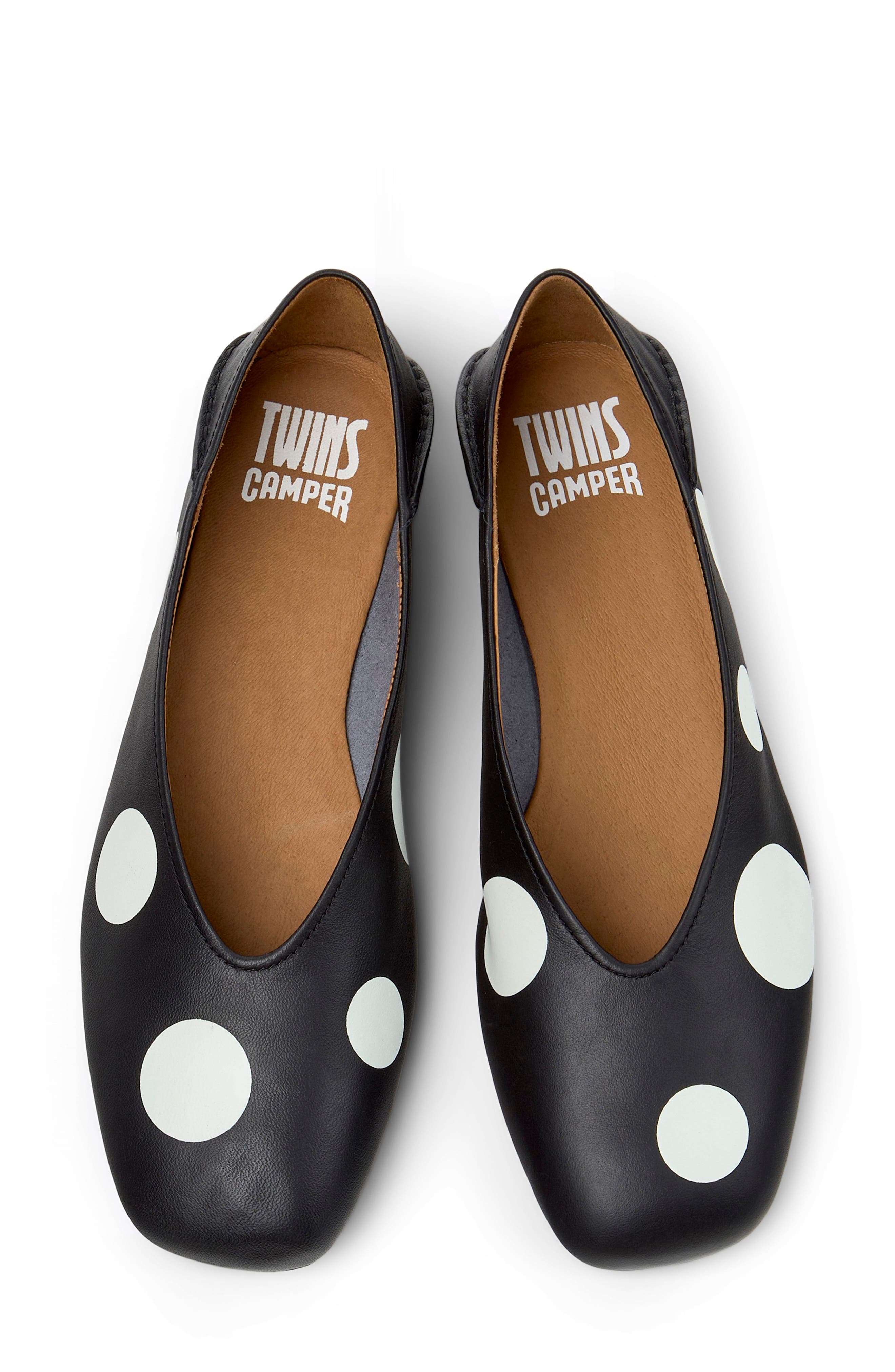 Camper Casi Myra Twins Polka Dot Ballerina Flat, Alternate, color, Black
