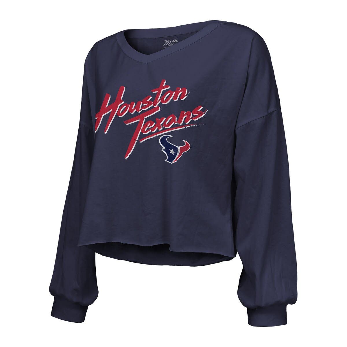 Women's Majestic Threads C.J. Stroud Navy Houston Texans Name & Number Script Off-Shoulder Cropped Long Sleeve T-Shirt - image 2
