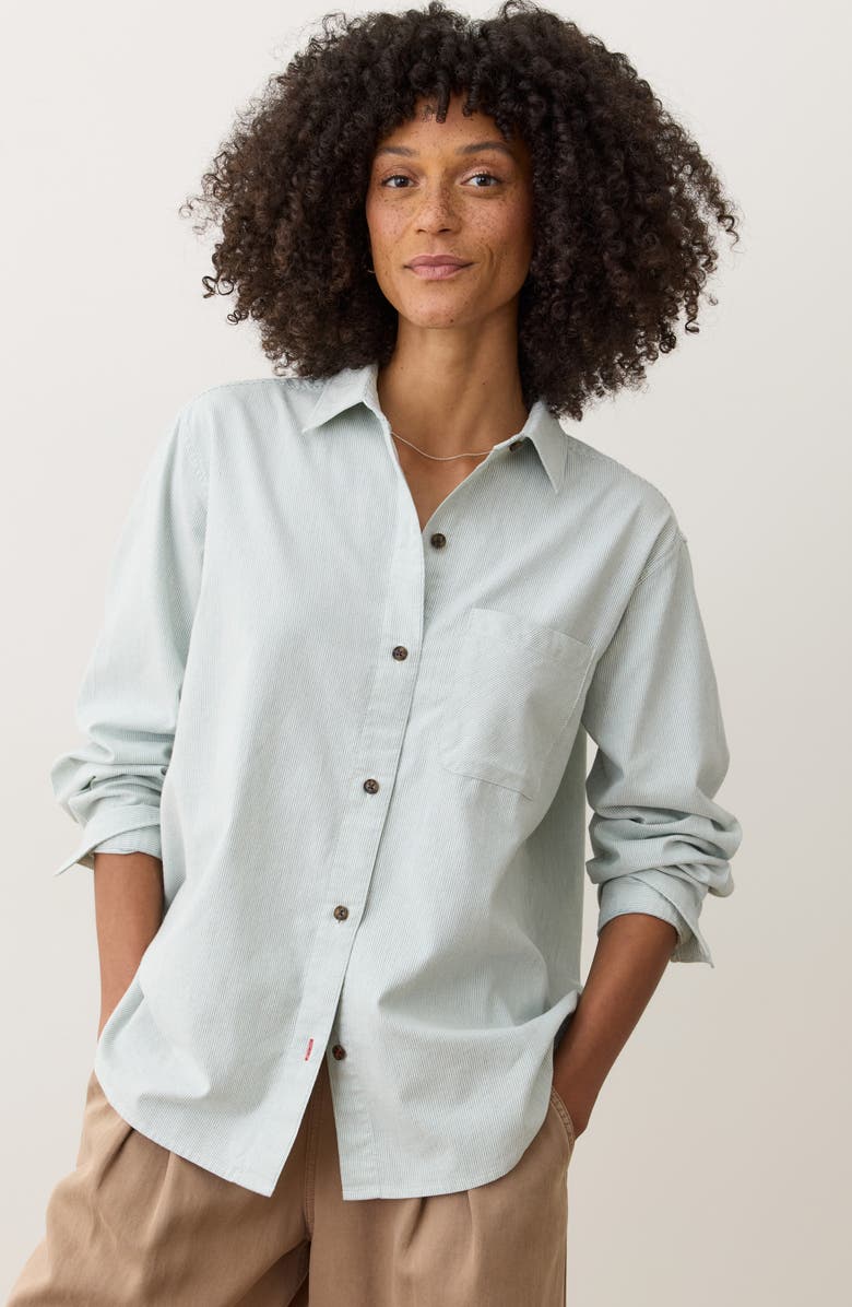 Marine Layer Jane California Relaxed Stripe Button-Up Shirt, Alternate, color, Green Stripe