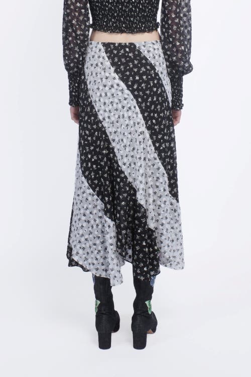 Anna Sui Ditsy Dot Chiffon Contrast Flowy Skirt In Multi