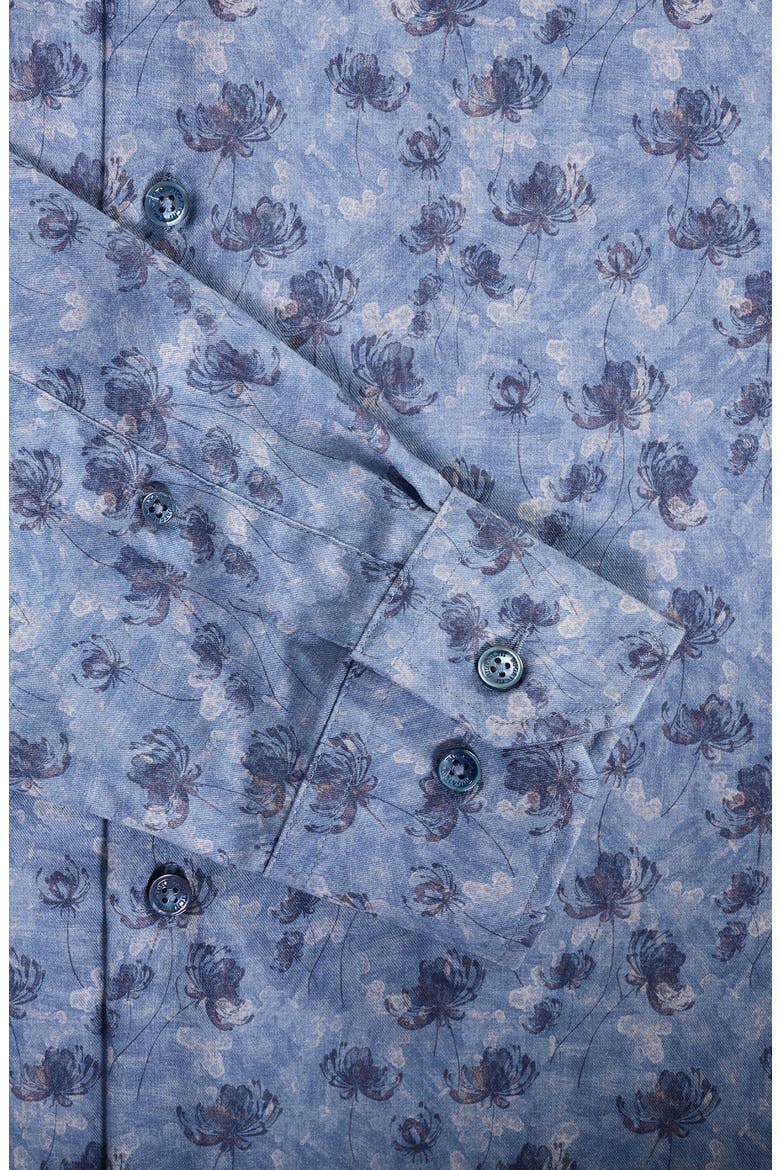Julian Shaped Fit Floral Print Button-Up Shirt, Alternate, color, COBALT