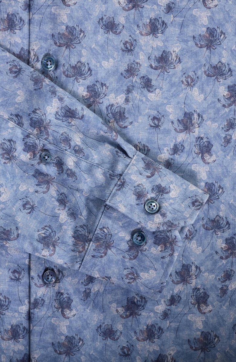 Bugatchi Julian Shaped Fit Floral Print Button-Up Shirt, Alternate, color, Cobalt