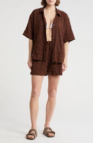 NORDSTROM RACK Crinkle Cover-Up Top & Shorts Set
