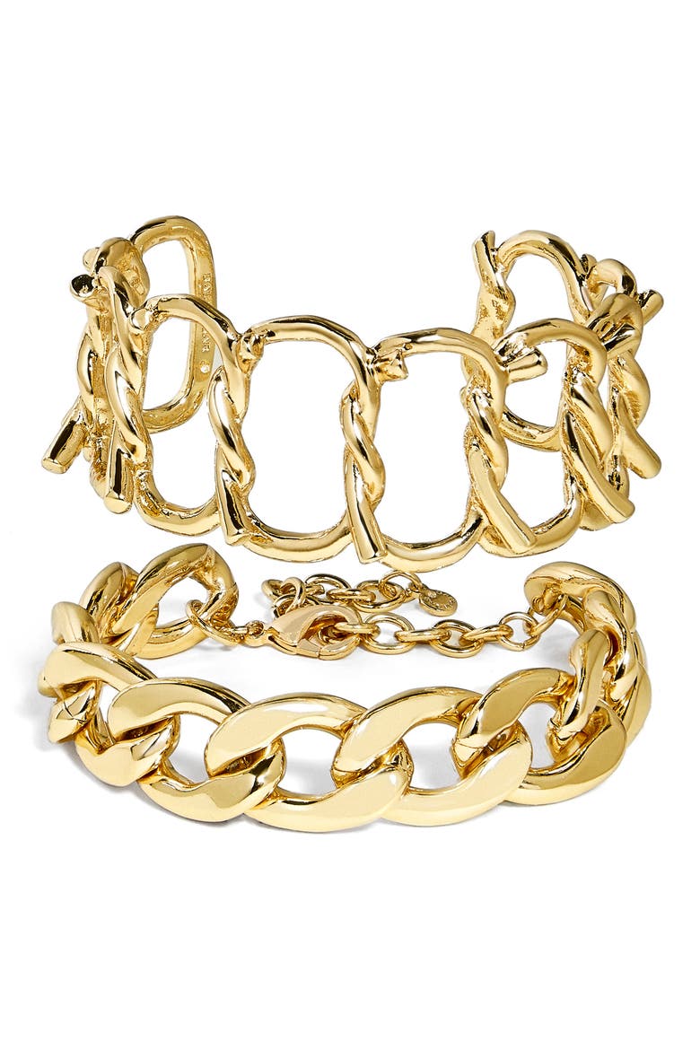 Set of 2 Chain Bracelets, Main, color, GOLD
