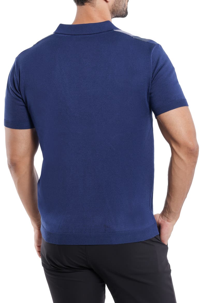 Stripe Short Sleeve Button-Up Polo Sweater, Alternate, color, NAVY/ NAVY
