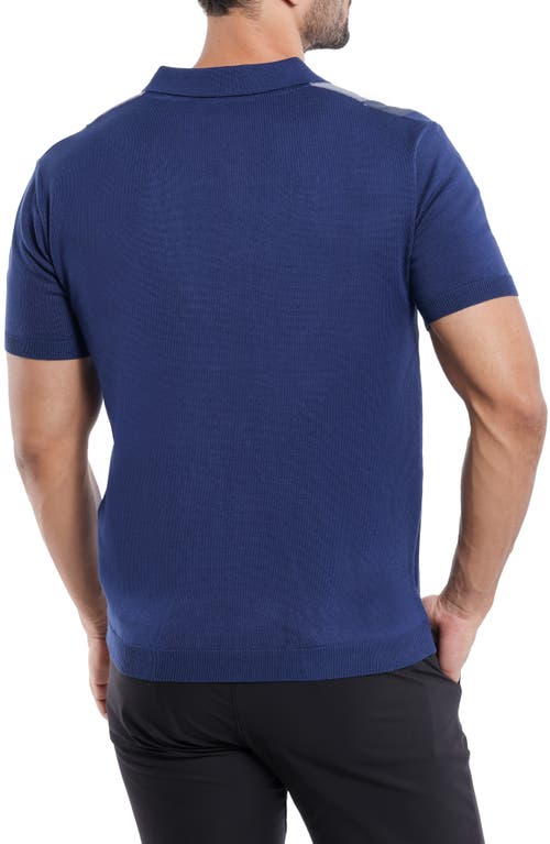 Spring + Mercer Stripe Short Sleeve Button-up Polo Sweater In Blue