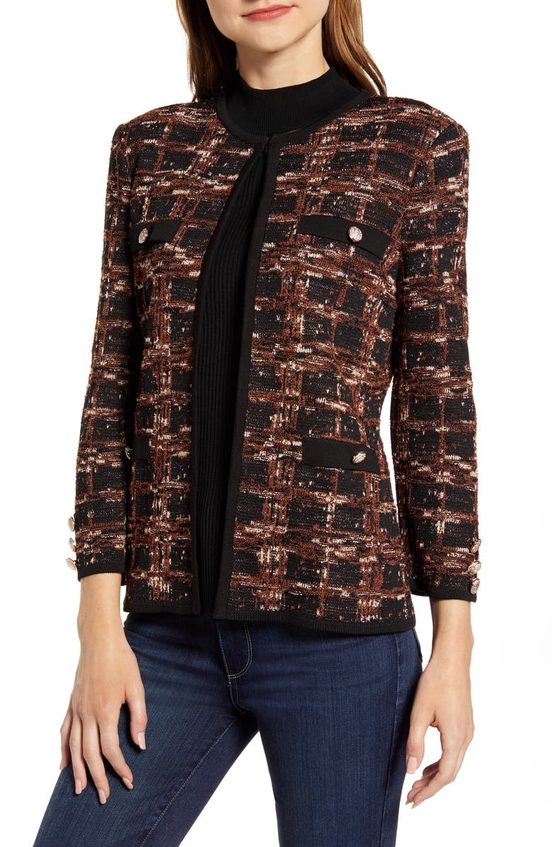 Ming Wang Check Jacquard Knit Jacket, Main, color, 