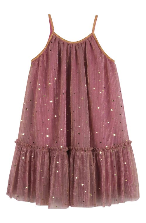 Zunie Kids' Star Confetti Pleated Party Dress in Rose Gold 