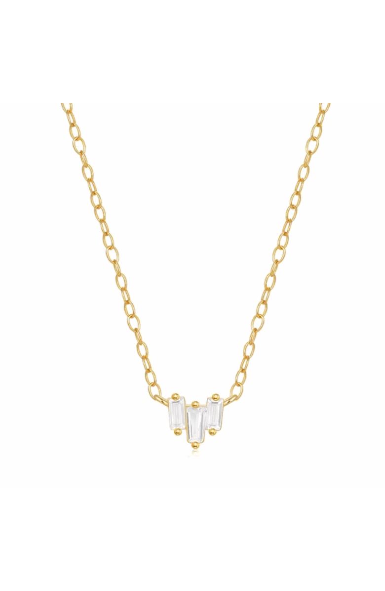 Hollywood Sensation Starling Dainty Necklace with Three Emerald Cut Cubic Zirconia Stones, Main, color, Gold