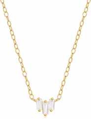 Hollywood Sensation Starling Dainty Necklace with Three Emerald Cut Cubic Zirconia Stones