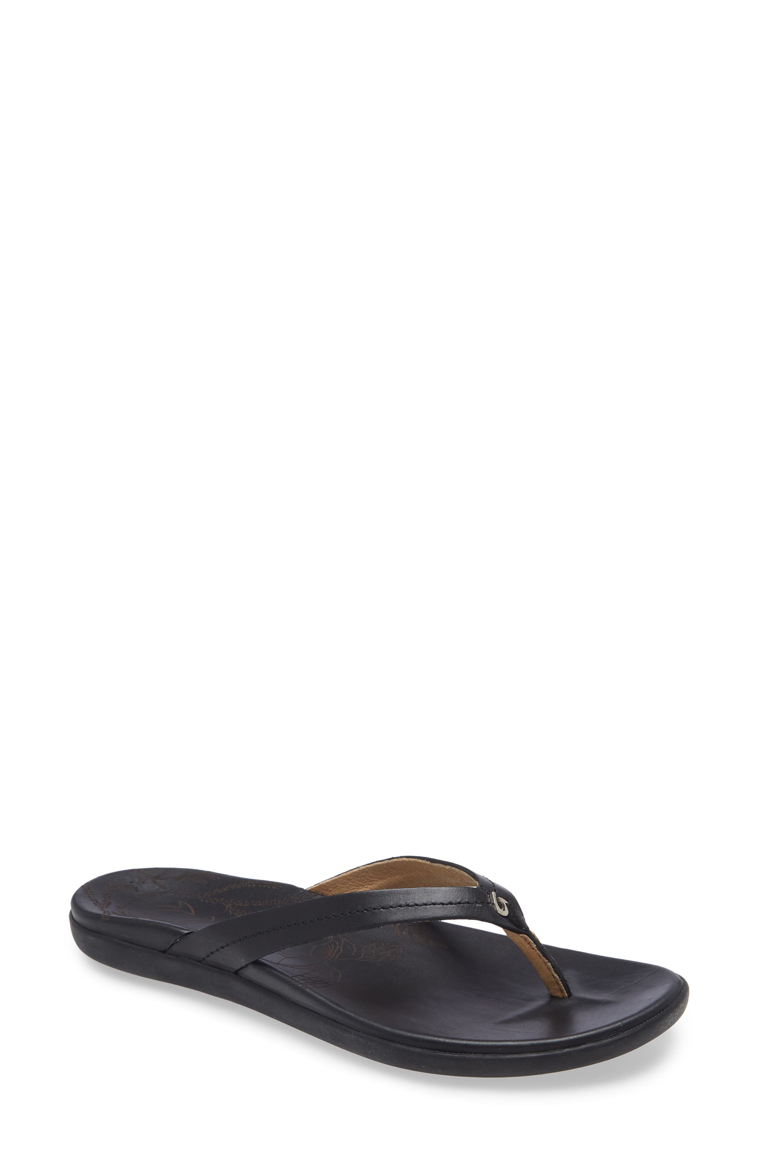 OluKai Honu Flip Flop, Main, color, Black/ Black