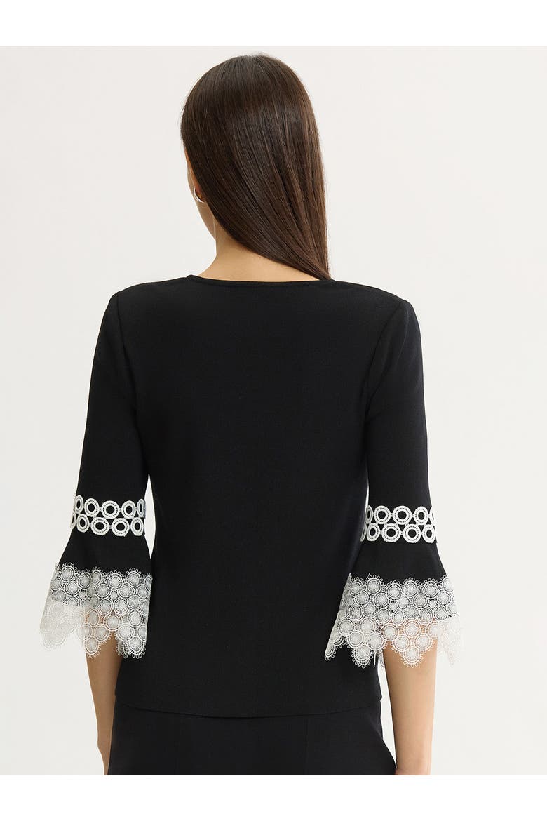 Lace Applique Soft Knit Top, Alternate, color, Black/White