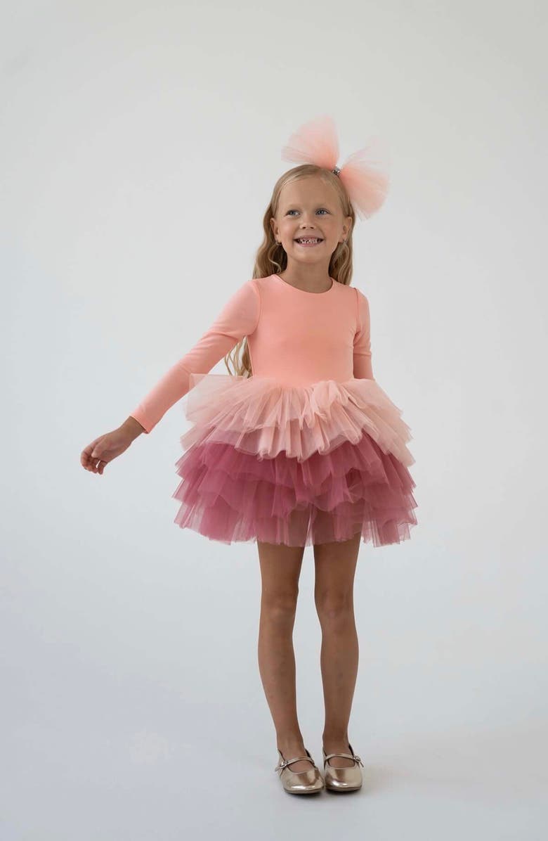 Mini Celebrities Dusty Long Sleeve Fluffy Tutu Dress, Main, color, Salmon Dusty