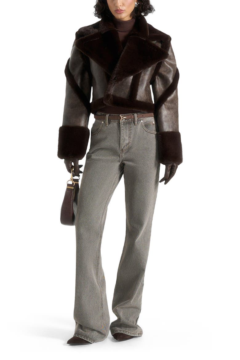 Kena Vintage Leather & Plush 2-in-1 Gilet Jacket, Alternate, color, Brown
