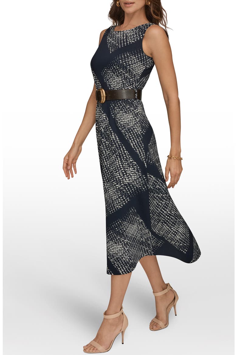 Belted Midi Dress, Alternate, color, NGHTFALL/ CREAM