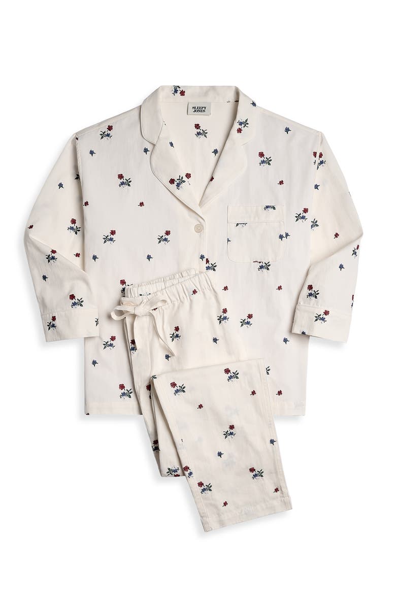 Sleepy Jones Embroidered Posy Marina Pajama Set, Alternate, color, Embroidered Posy