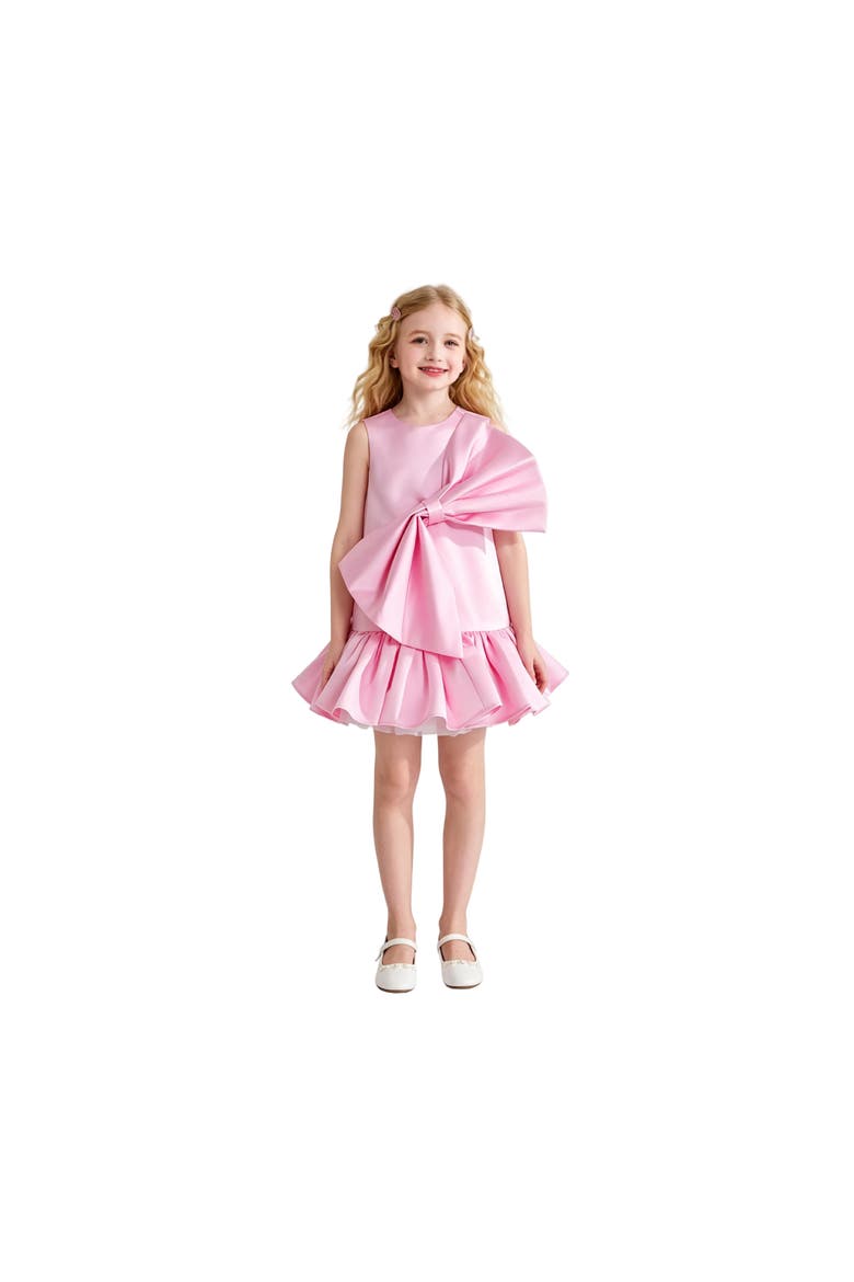 Dahlielle Satin Bow Dress, Alternate, color, Pink