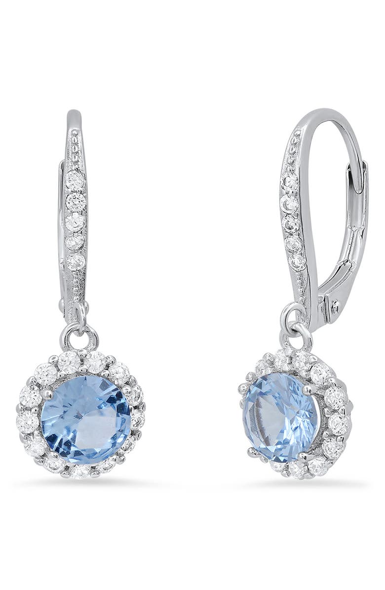 Queen Jewels Halo Aqua Cubic Zirconia Drop Earrings, Main, color, Silver