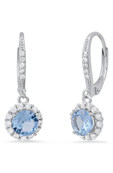 Halo Aqua Cubic Zirconia Drop Earrings