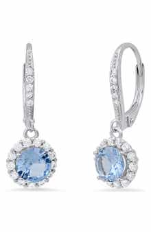 Queen Jewels Halo Aqua Cubic Zirconia Drop Earrings