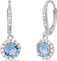 Queen Jewels Halo Aqua Cubic Zirconia Drop Earrings