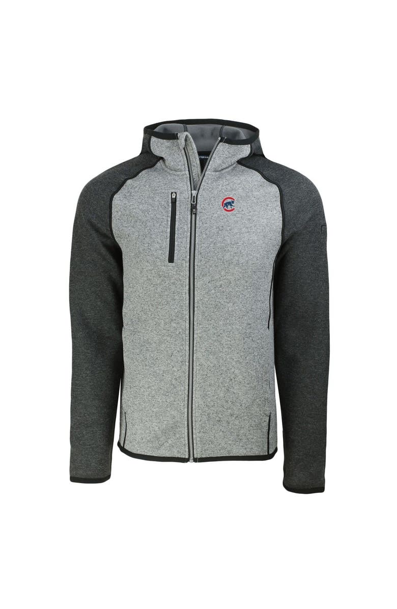 Cutter & Buck Men's Cutter & Buck Heather Charcoal/Heather Gray Chicago Cubs Mainsail Full-Zip Hooded Jacket, Alternate, color,
