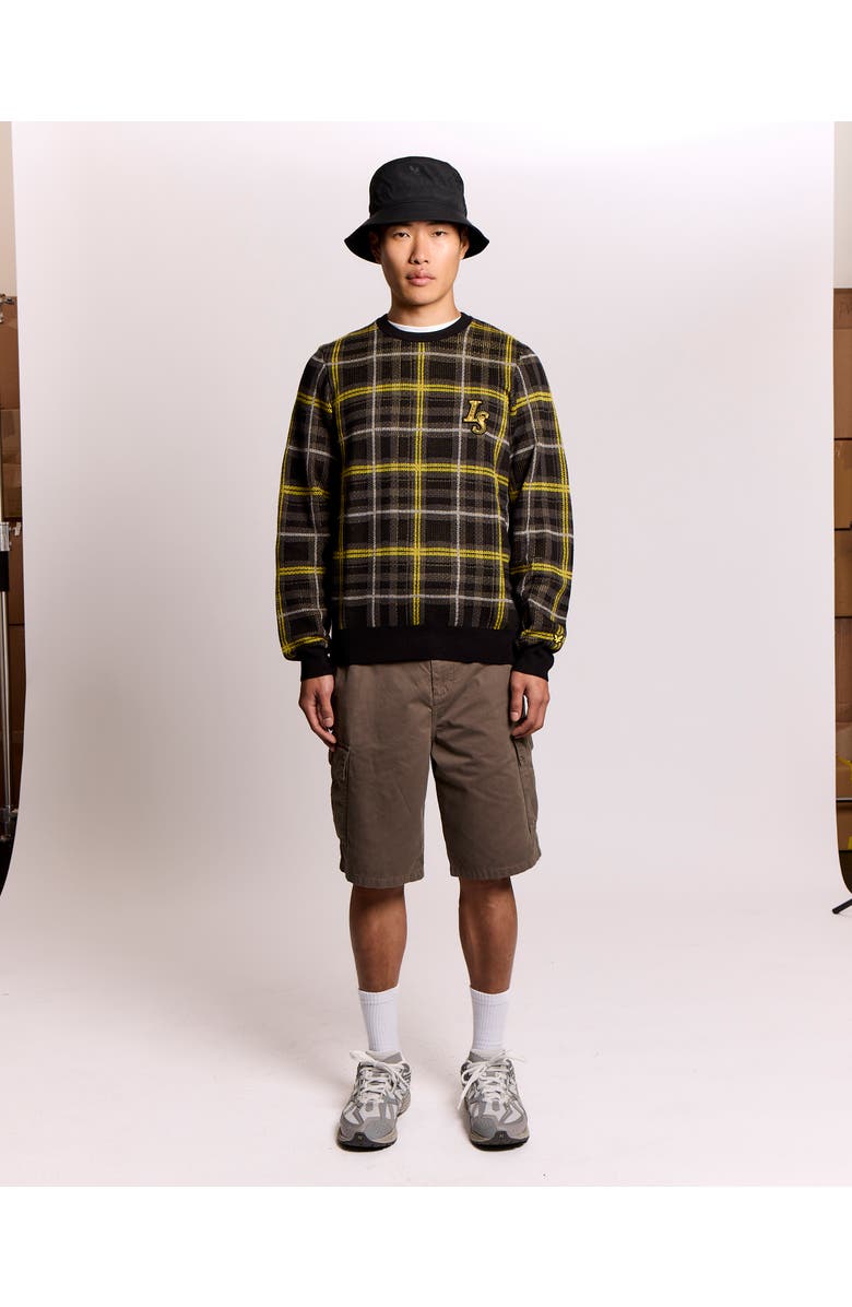 Lyle & Scott Ribbed Jacquard Tartan Crew Neck, Alternate, color, Jet Black