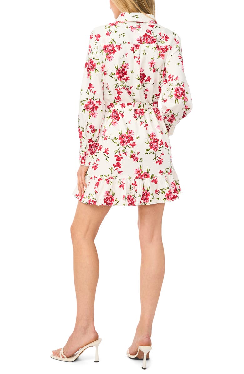 CeCe Ruffle Floral Print Tie Waist Dress, Alternate, color, Egret