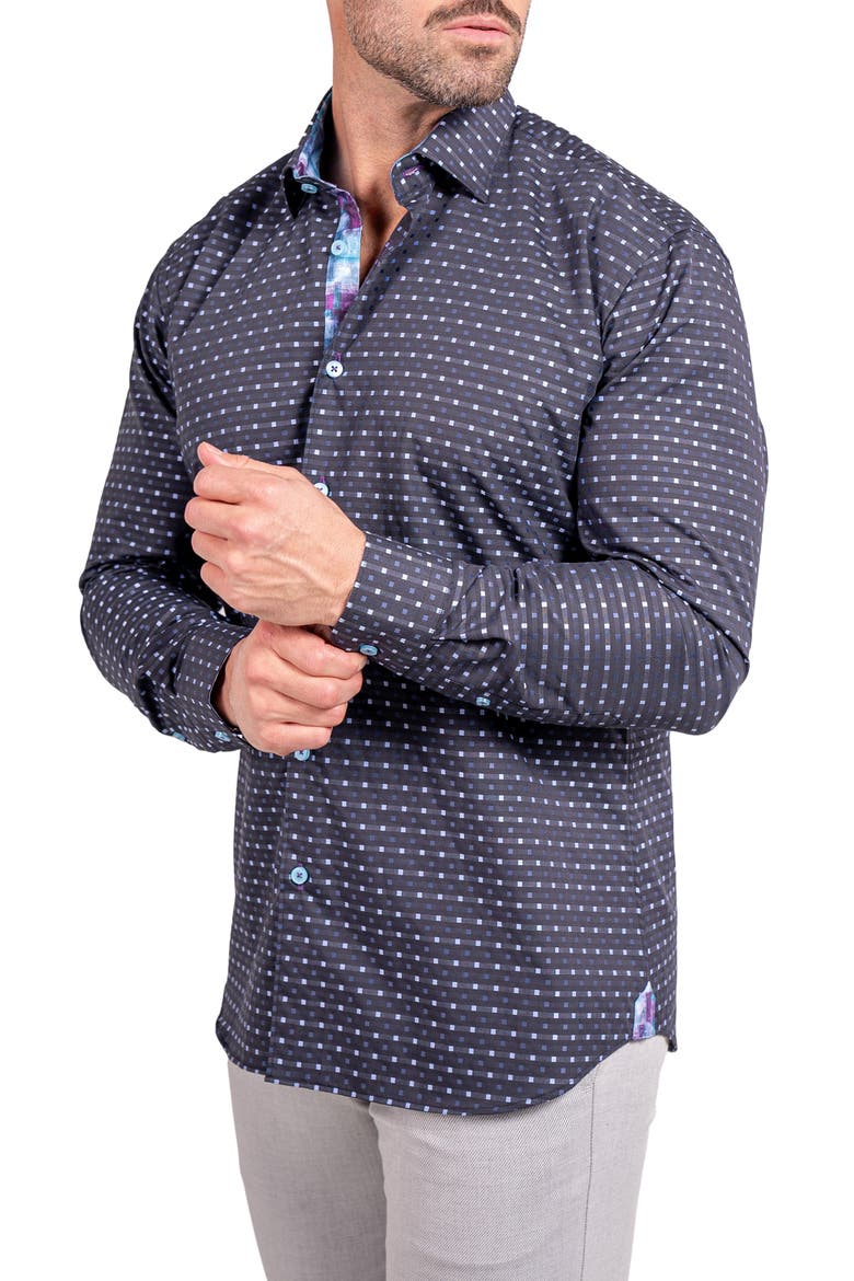 Fibonacci Ascension Contemporary Fit Button-Up Shirt, Alternate, color, BLACK