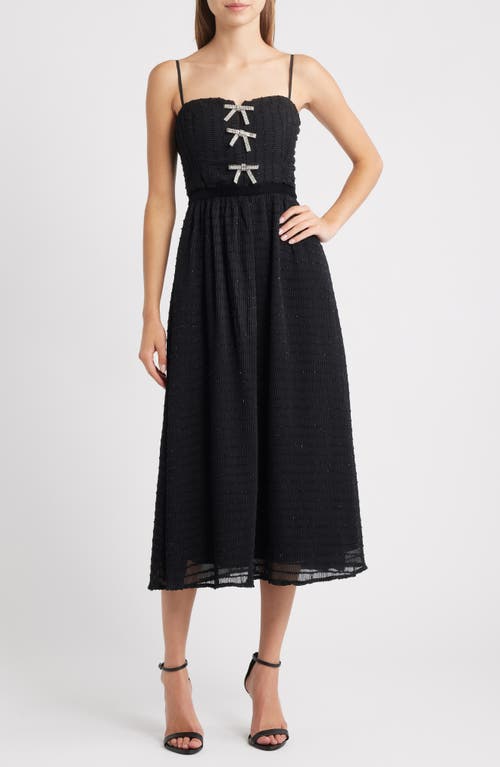 Moon River Crystal Bow Detail Metallic Dress In Black