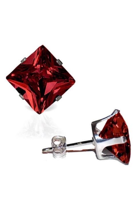 Square Cubic Zirconia Birthstone Stud Earrings
