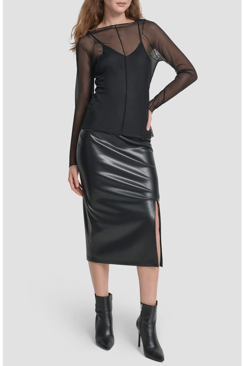Exposed Seam Mesh Top, Alternate, color, BLACK
