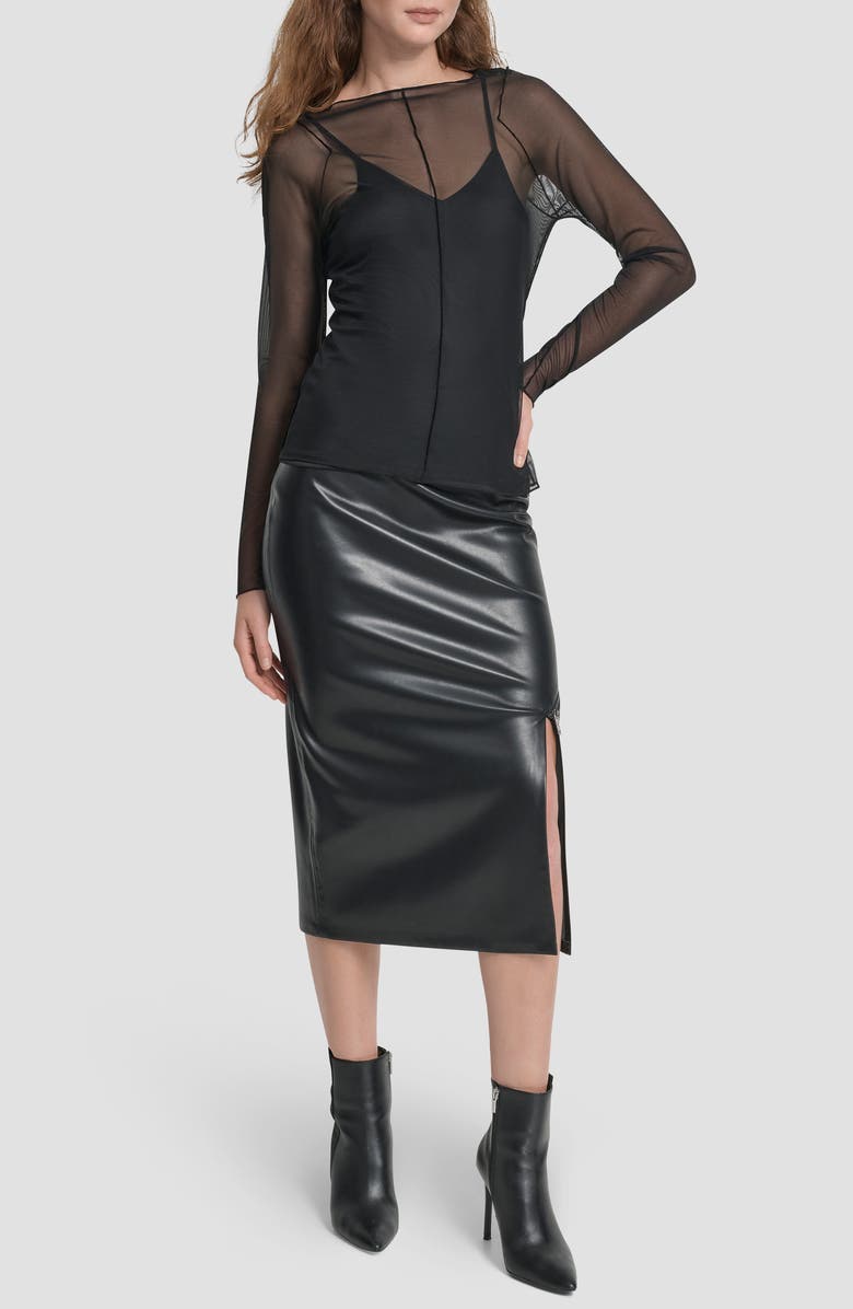 DKNY Exposed Seam Mesh Top, Alternate, color, Black