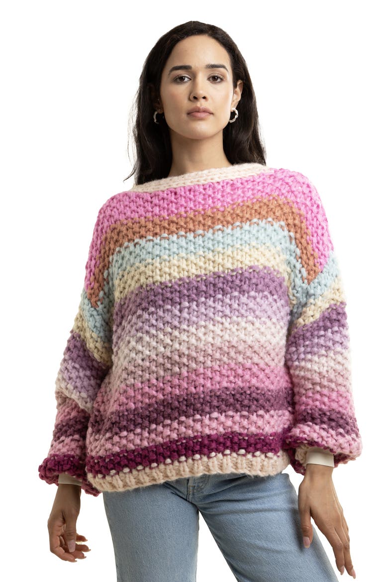 Rainbow Stripe Reversible Sweater, Alternate, color, MULTI PINK