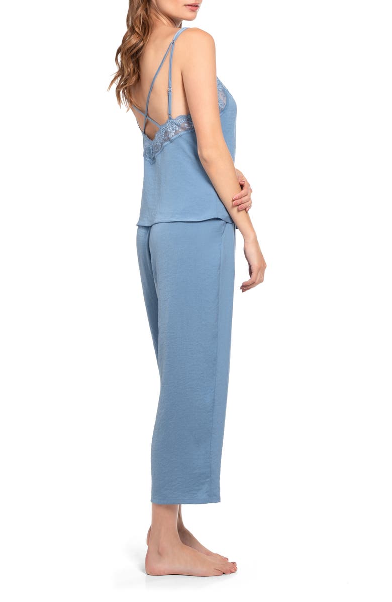 In Bloom by Jonquil June Lace Trim Strappy Crop Satin Pajamas, Alternate, color, Denim