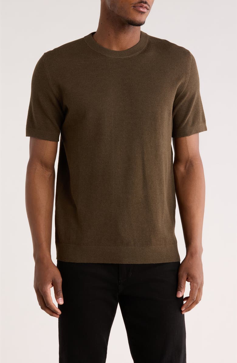 DENIM AND FLOWER Sand Short Sleeve Sweater, Main, color, Dark Brown