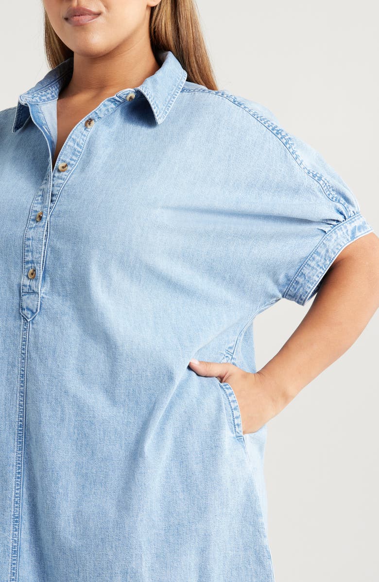 Treasure & Bond Chambray Polo Shift Dress, Alternate, color, Light Wash