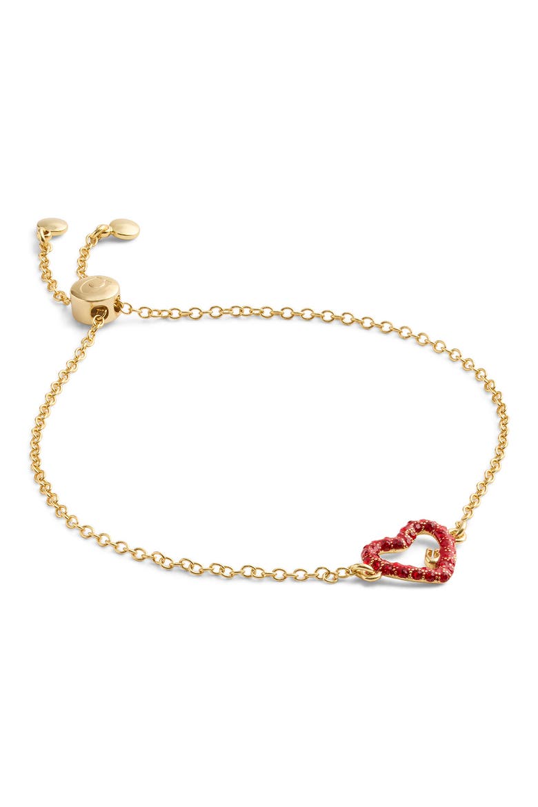 Pavé Heart Pendant Slider Bracelet, Alternate, color, RED/ GOLD
