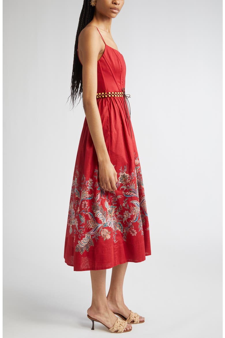 Rhiannon Paisley Print Corset Dress, Alternate, color, RED MULTI PAISLEY