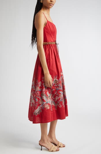 ワンピース Zimmermann Rhiannon Corset Midi Dress Red Rhiannon Corset Midi Dress Red Multi Paisley Online | Zimmermann