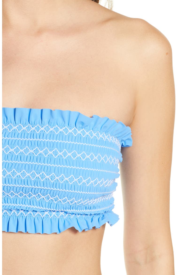 Costa Smocked Bandeau Bikini Top, Alternate, color, BLUE DUSK / WHITE