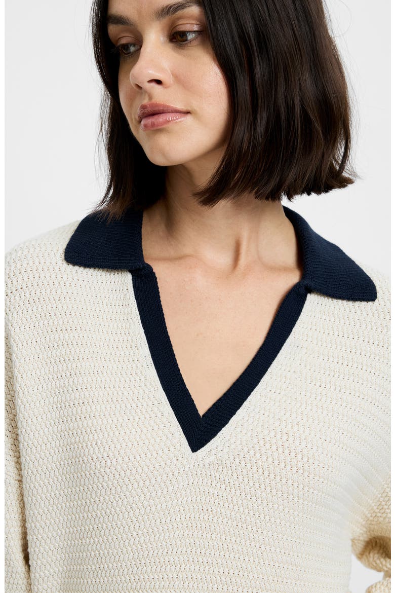 Mozart Contrast Johnny Collar Knit Top, Alternate, color, ECRU-MARINE