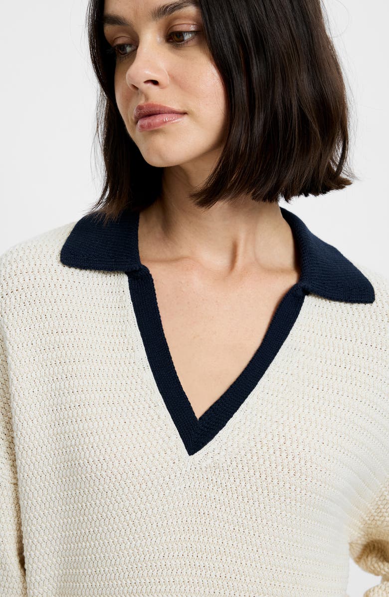 French Connection Mozart Contrast Johnny Collar Knit Top, Alternate, color, Ecru-Marine