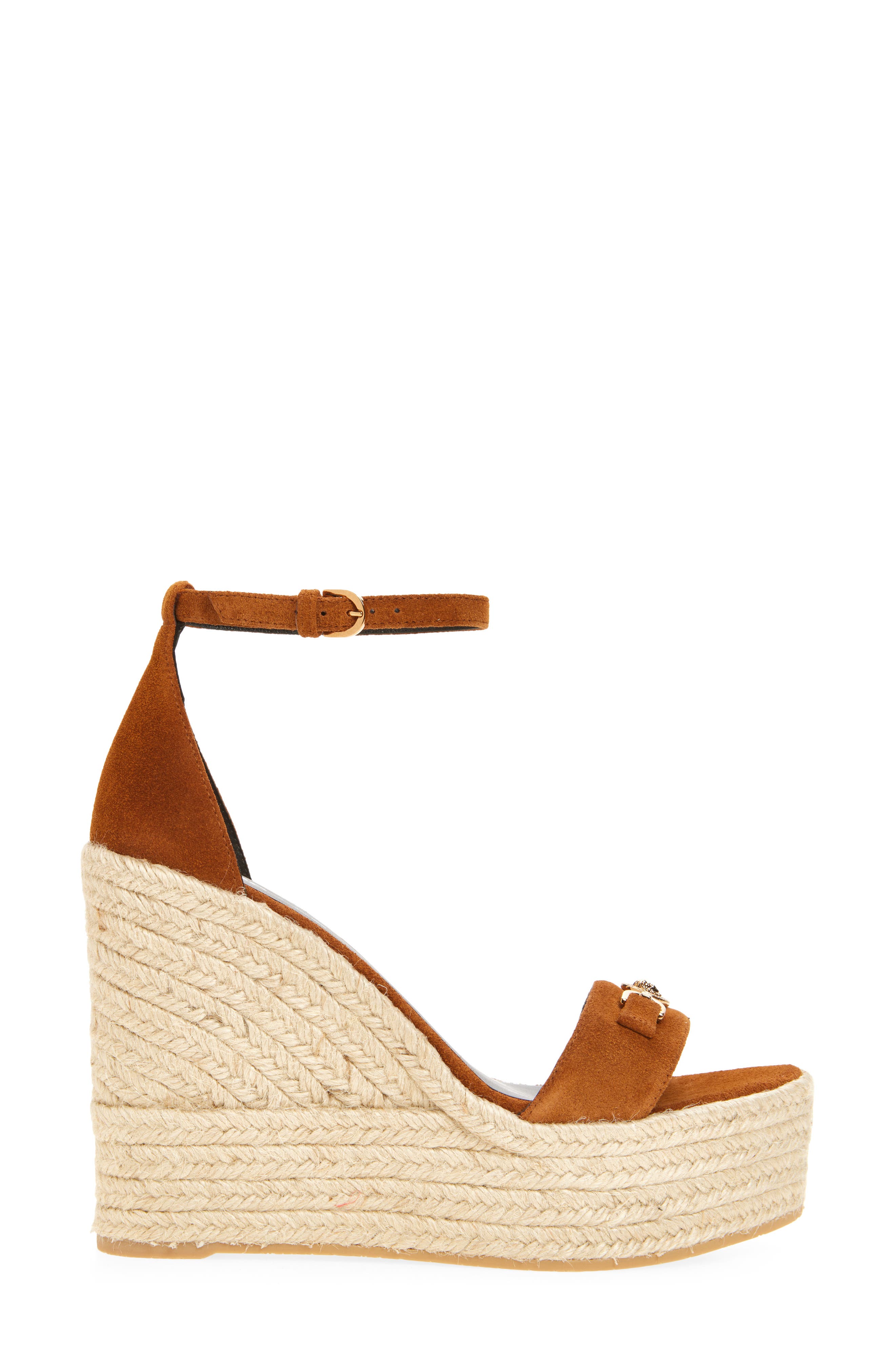 Versace Medusa '95 Suede Espadrille Wedge Sandal, Alternate, color, Spice Brown-Versace Gold