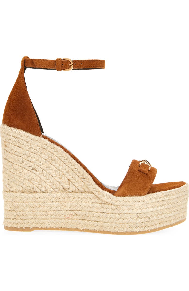 Versace Medusa '95 Suede Espadrille Wedge Sandal, Alternate, color, Spice Brown-Versace Gold